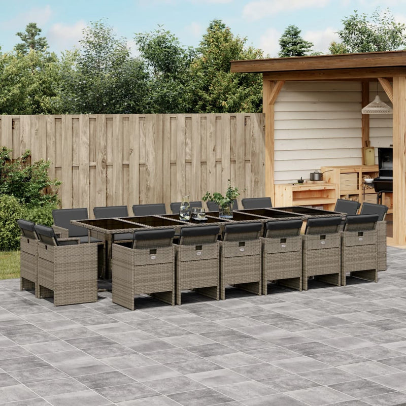 vidaXL 17 Piece Garden Dining Set with Cushions Grey Poly Rattan
