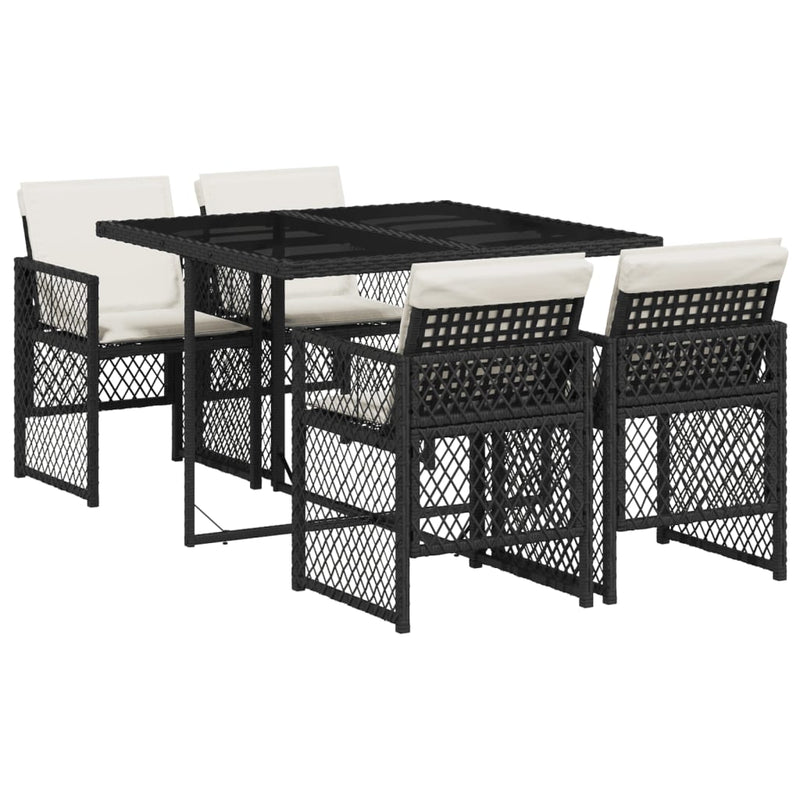 vidaXL 5 Piece Garden Dining Set with Cushions Black Poly Rattan