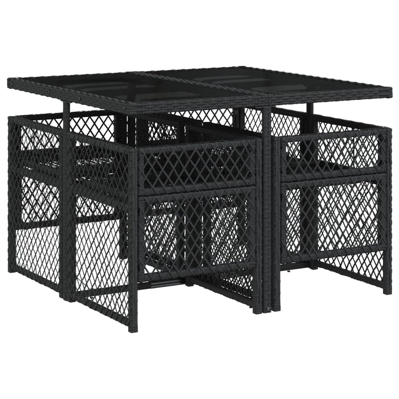 vidaXL 5 Piece Garden Dining Set with Cushions Black Poly Rattan