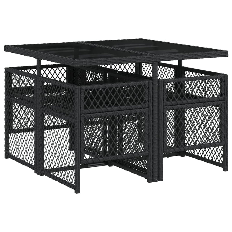 vidaXL 5 Piece Garden Dining Set with Cushions Black Poly Rattan
