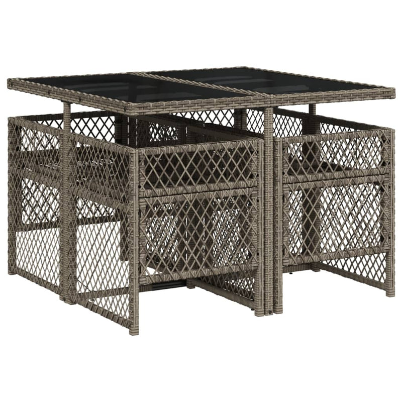 vidaXL 5 Piece Garden Dining Set with Cushions Grey Poly Rattan