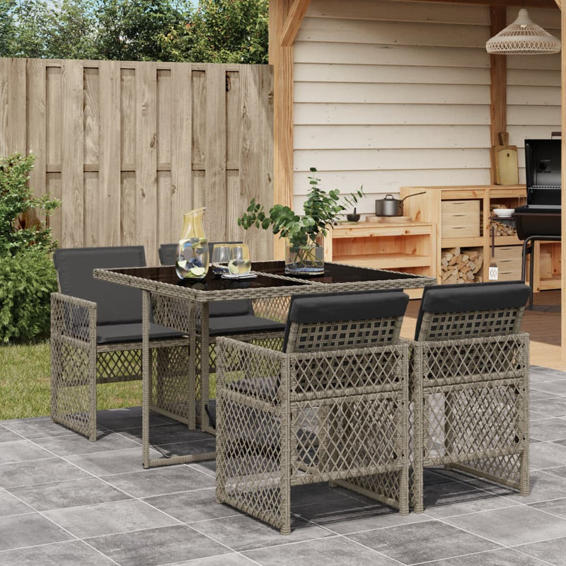 vidaXL 5 Piece Garden Dining Set with Cushions Grey Poly Rattan