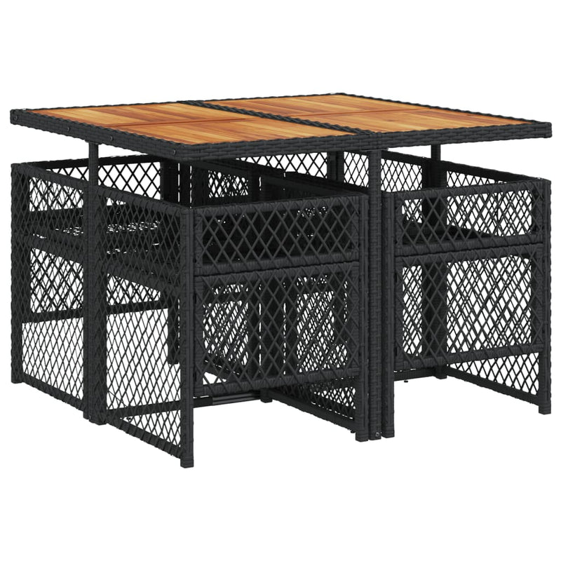 vidaXL 5 Piece Garden Dining Set with Cushions Black Poly Rattan