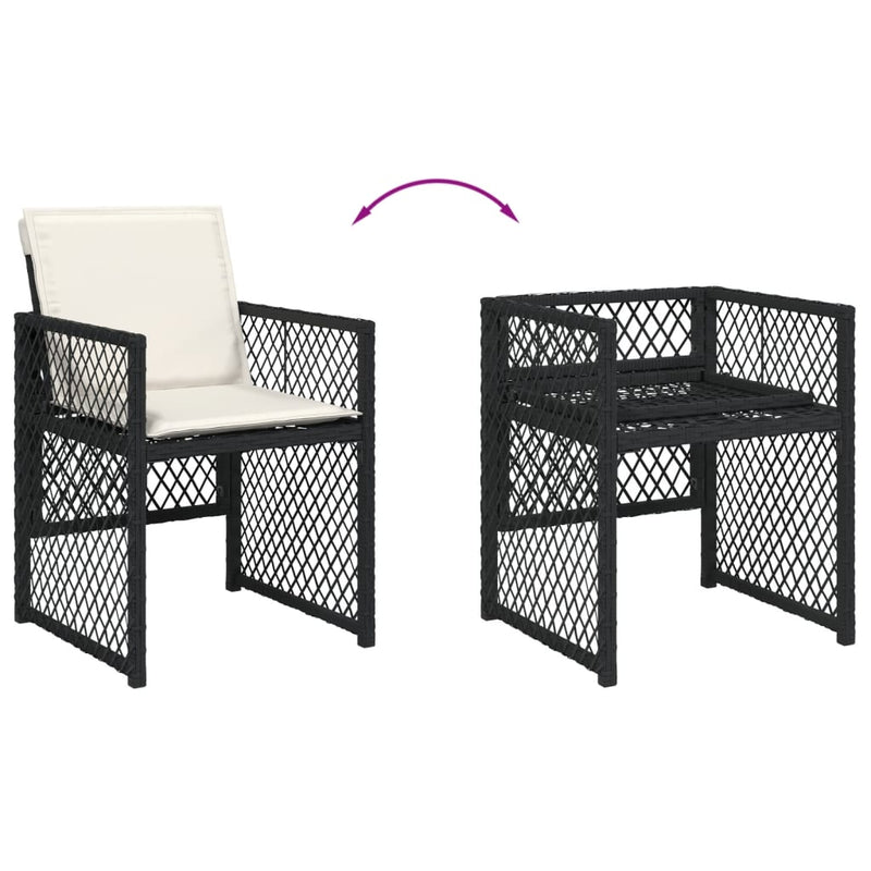 vidaXL 5 Piece Garden Dining Set with Cushions Black Poly Rattan