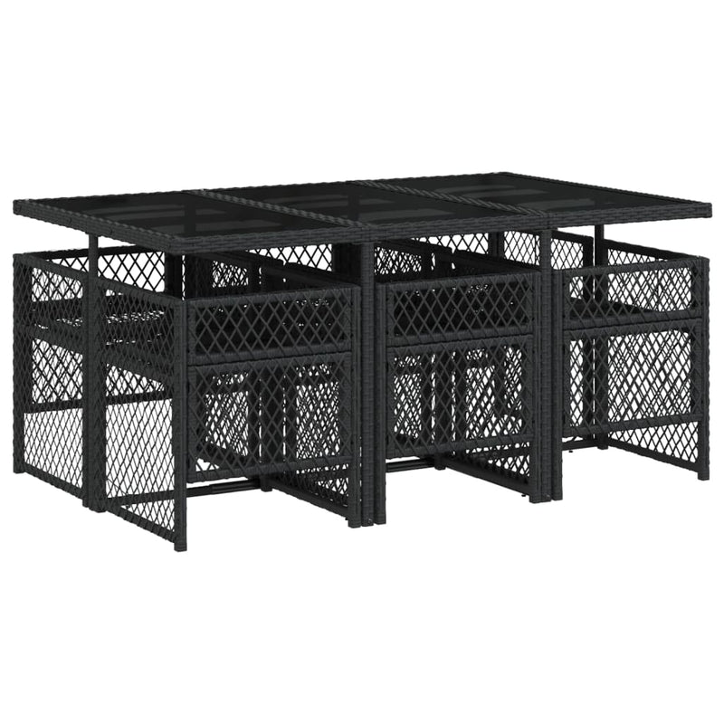 vidaXL 7 Piece Garden Dining Set with Cushions Black Poly Rattan