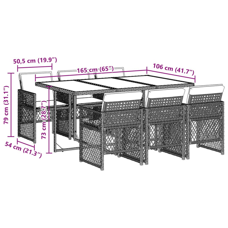 vidaXL 7 Piece Garden Dining Set with Cushions Black Poly Rattan
