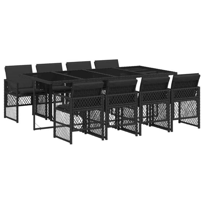 vidaXL 9 Piece Garden Dining Set with Cushions Black Poly Rattan