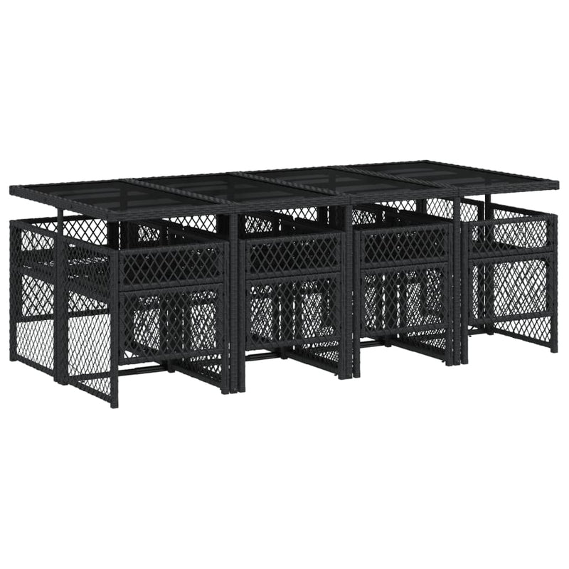 vidaXL 9 Piece Garden Dining Set with Cushions Black Poly Rattan