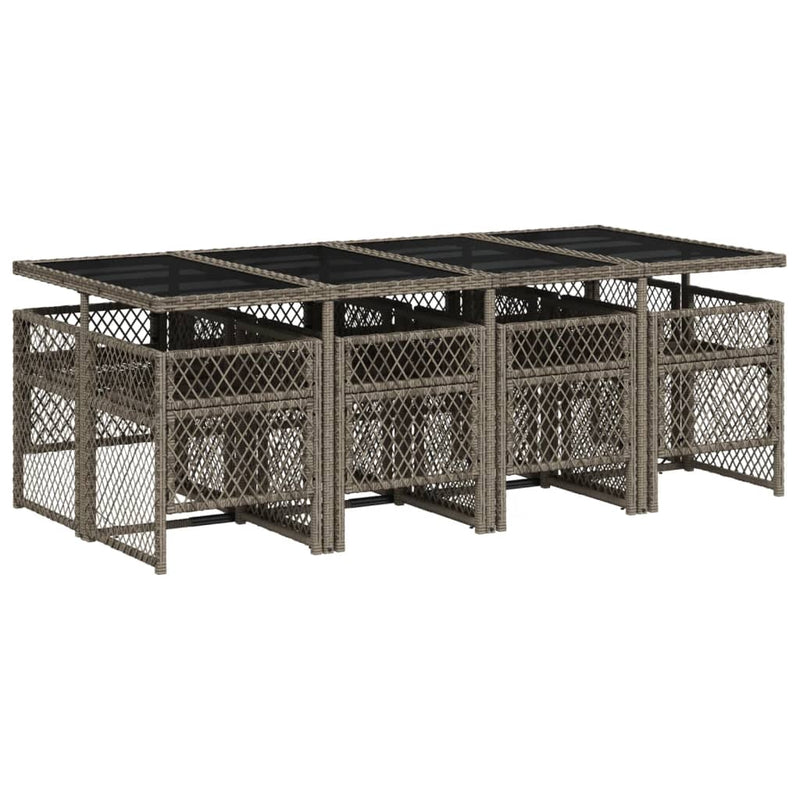 vidaXL 9 Piece Garden Dining Set with Cushions Grey Poly Rattan