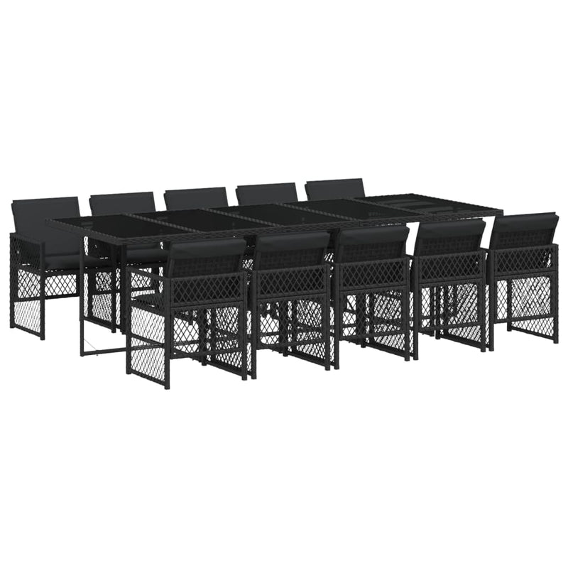 vidaXL 11 Piece Garden Dining Set with Cushions Black Poly Rattan