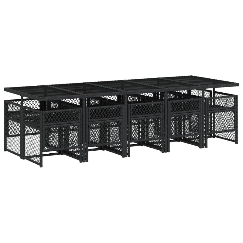 vidaXL 11 Piece Garden Dining Set with Cushions Black Poly Rattan