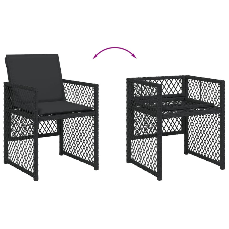 vidaXL 11 Piece Garden Dining Set with Cushions Black Poly Rattan