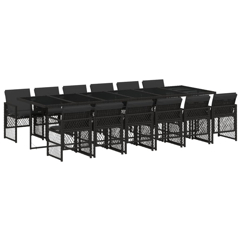 vidaXL 13 Piece Garden Dining Set with Cushions Black Poly Rattan
