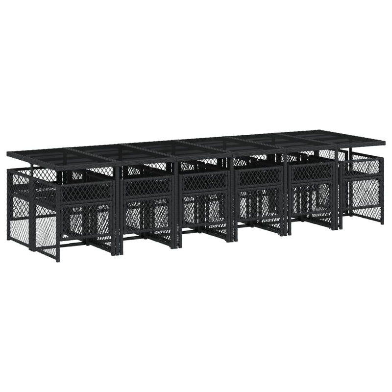vidaXL 13 Piece Garden Dining Set with Cushions Black Poly Rattan
