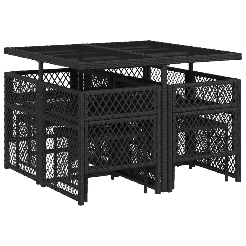 vidaXL 9 Piece Garden Dining Set with Cushions Black Poly Rattan