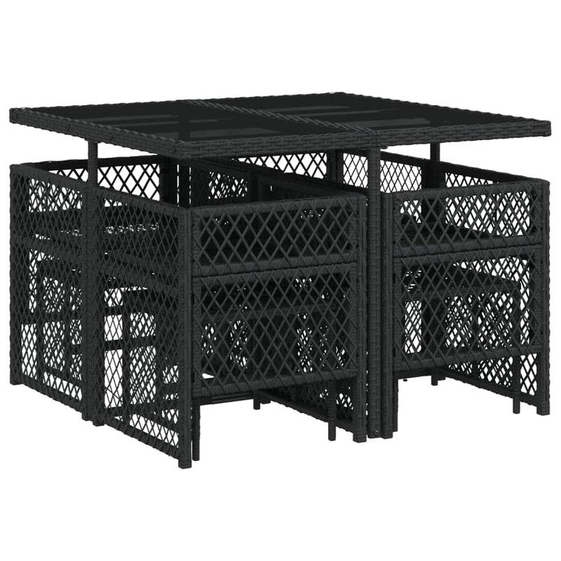 vidaXL 9 Piece Garden Dining Set with Cushions Black Poly Rattan