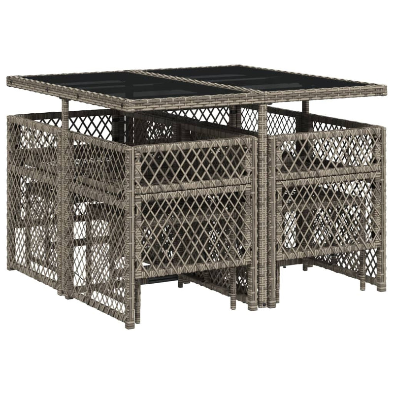 vidaXL 9 Piece Garden Dining Set with Cushions Grey Poly Rattan