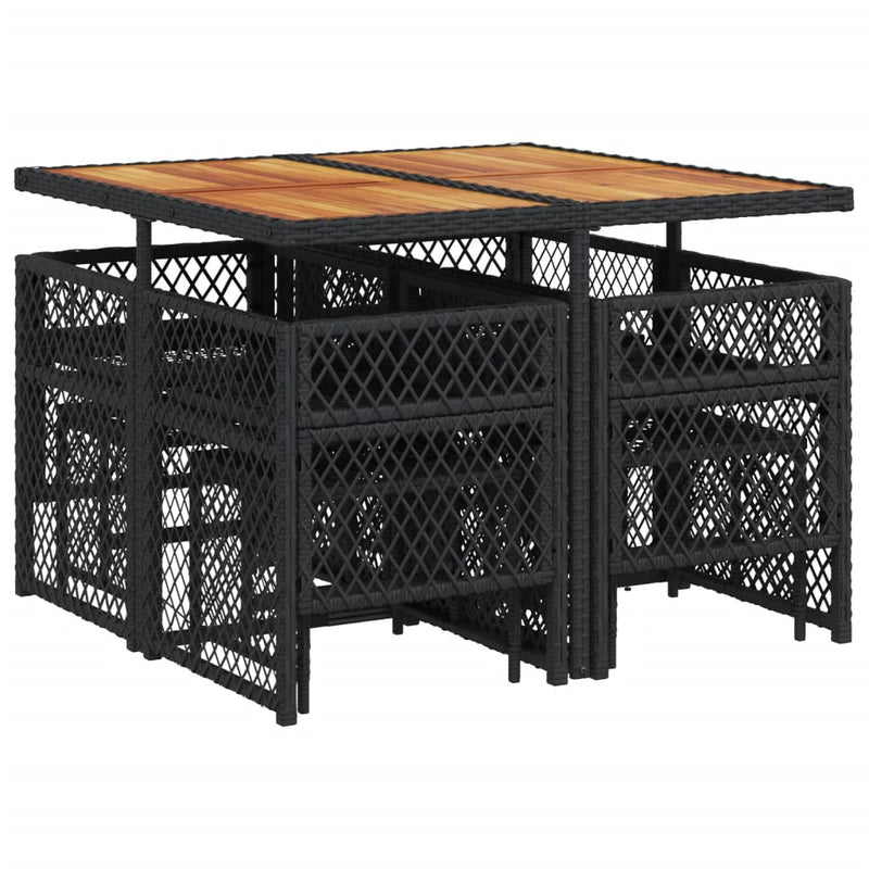 vidaXL 9 Piece Garden Dining Set with Cushions Black Poly Rattan