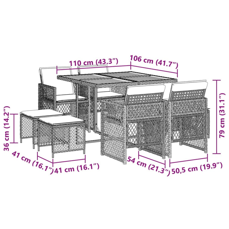 vidaXL 9 Piece Garden Dining Set with Cushions Black Poly Rattan