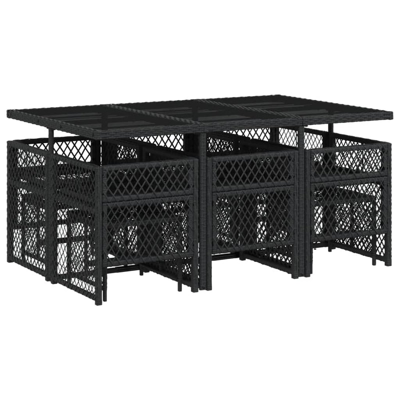 vidaXL 11 Piece Garden Dining Set with Cushions Black Poly Rattan