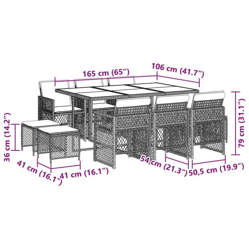 vidaXL 11 Piece Garden Dining Set with Cushions Black Poly Rattan