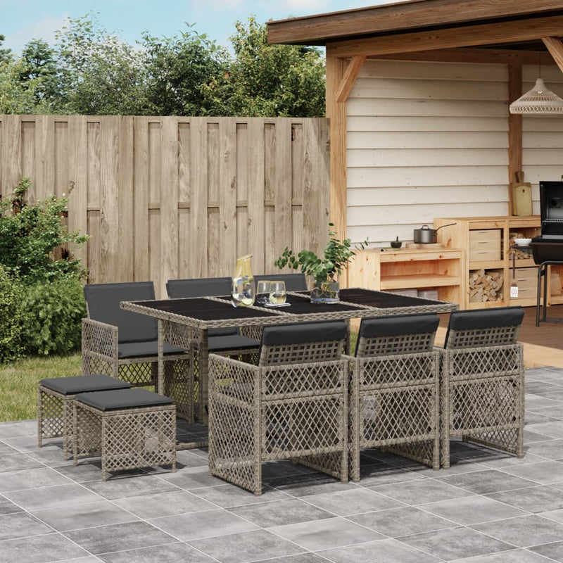 vidaXL 11 Piece Garden Dining Set with Cushions Grey Poly Rattan