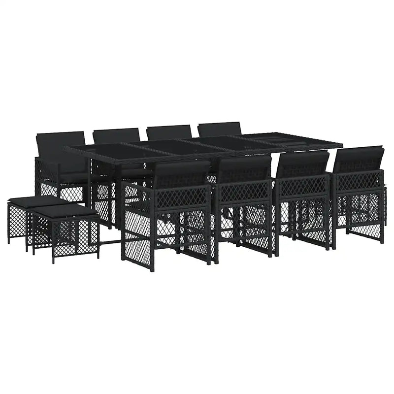 13 Piece Garden Dining Set with Cushions Black Poly Rattan