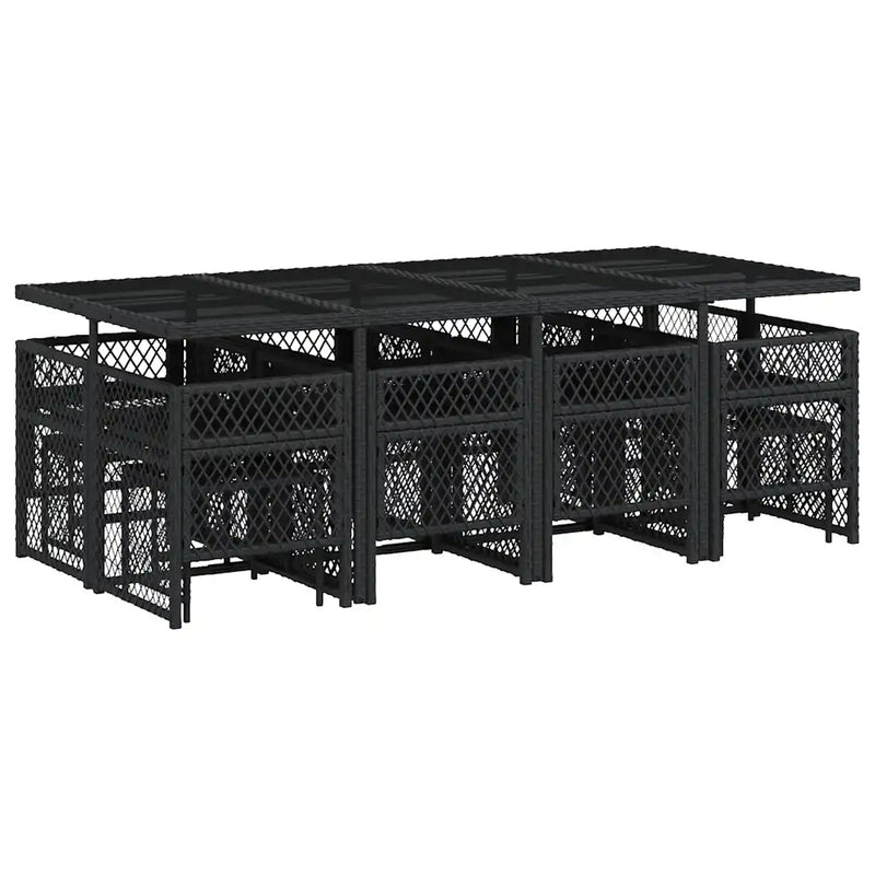 13 Piece Garden Dining Set with Cushions Black Poly Rattan