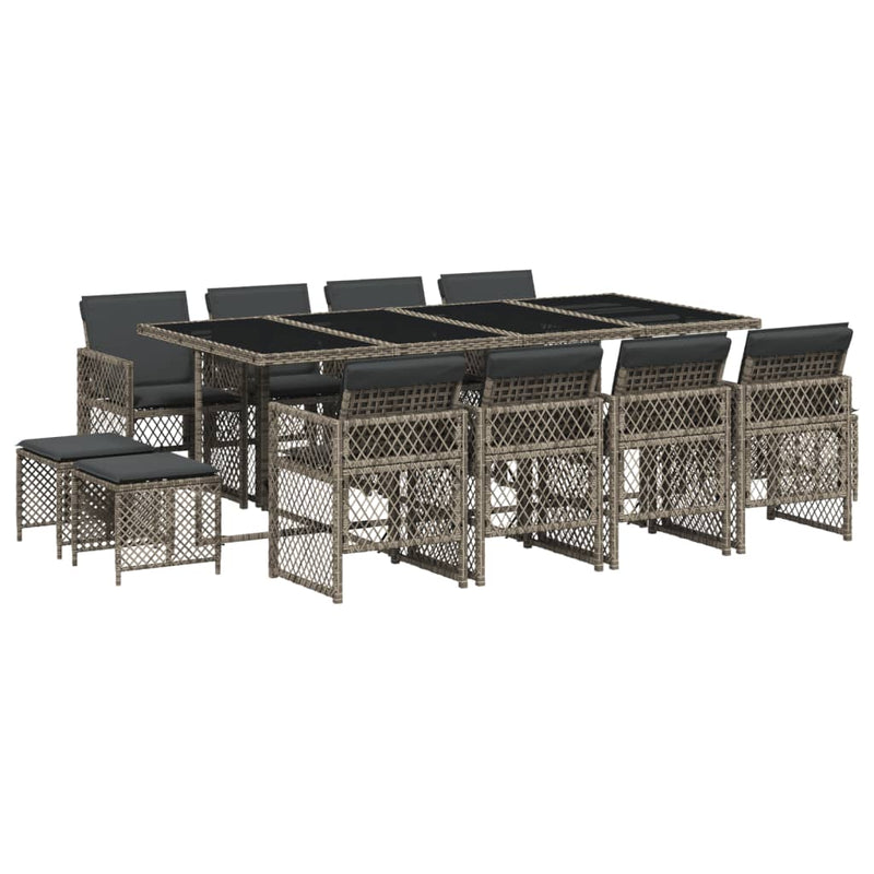 vidaXL 13 Piece Garden Dining Set with Cushions Grey Poly Rattan