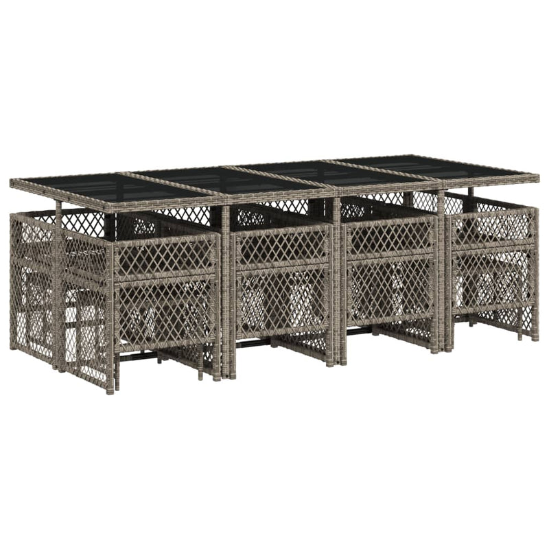 vidaXL 13 Piece Garden Dining Set with Cushions Grey Poly Rattan