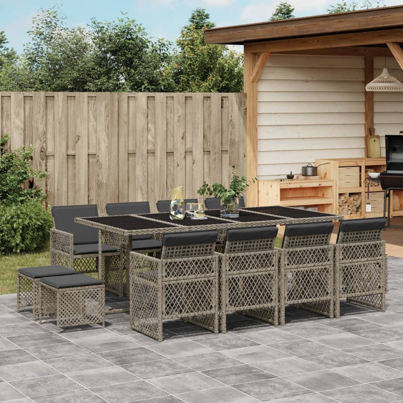 vidaXL 13 Piece Garden Dining Set with Cushions Grey Poly Rattan