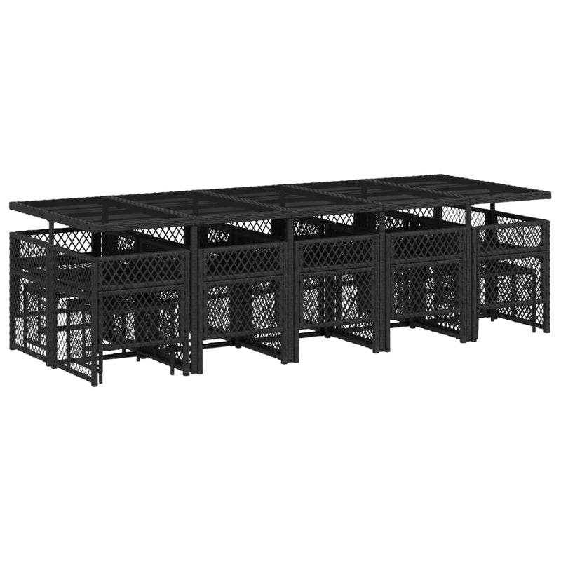 vidaXL 15 Piece Garden Dining Set with Cushions Black Poly Rattan