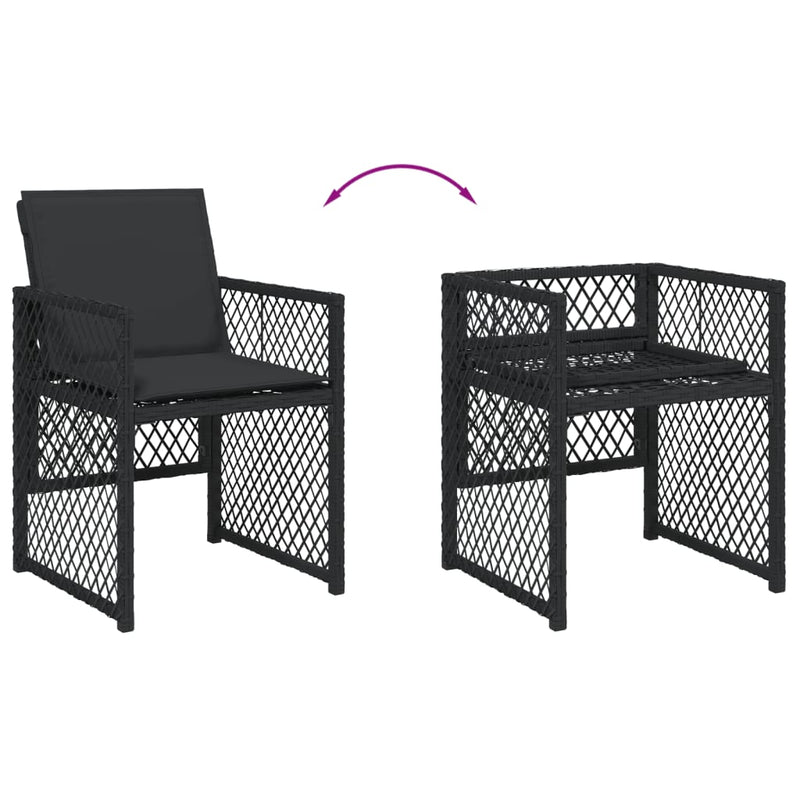 vidaXL 15 Piece Garden Dining Set with Cushions Black Poly Rattan