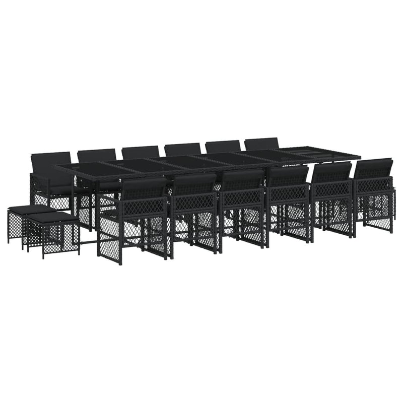 vidaXL 17 Piece Garden Dining Set with Cushions Black Poly Rattan