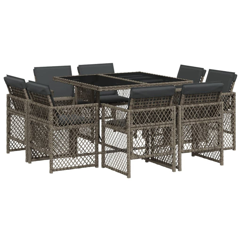 vidaXL 9 Piece Garden Dining Set with Cushions Grey Poly Rattan