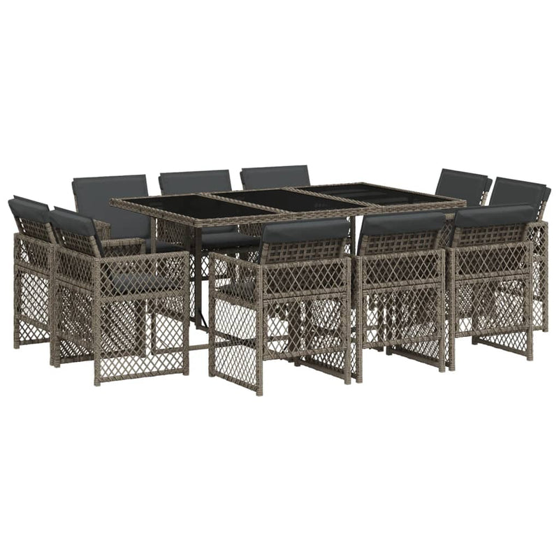 vidaXL 11 Piece Garden Dining Set with Cushions Grey Poly Rattan