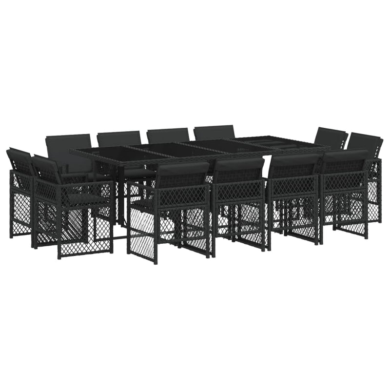 vidaXL 13 Piece Garden Dining Set with Cushions Black Poly Rattan