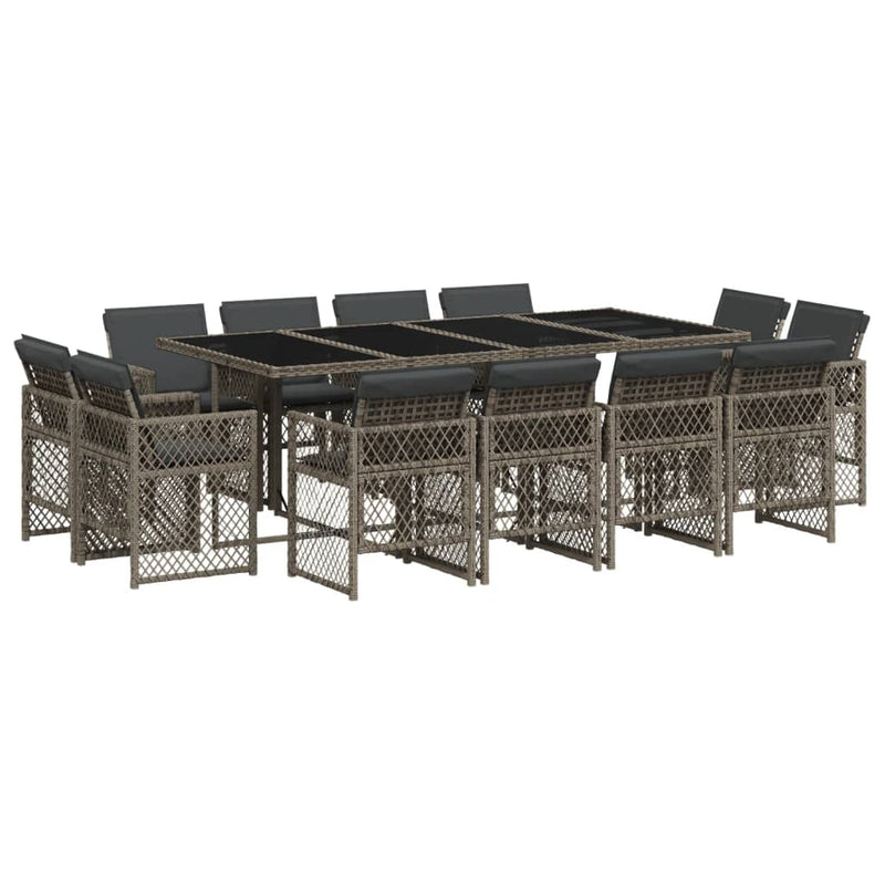 vidaXL 13 Piece Garden Dining Set with Cushions Grey Poly Rattan