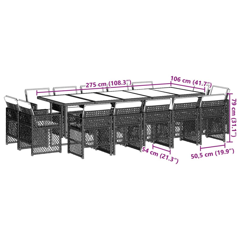 vidaXL 15 Piece Garden Dining Set with Cushions Black Poly Rattan