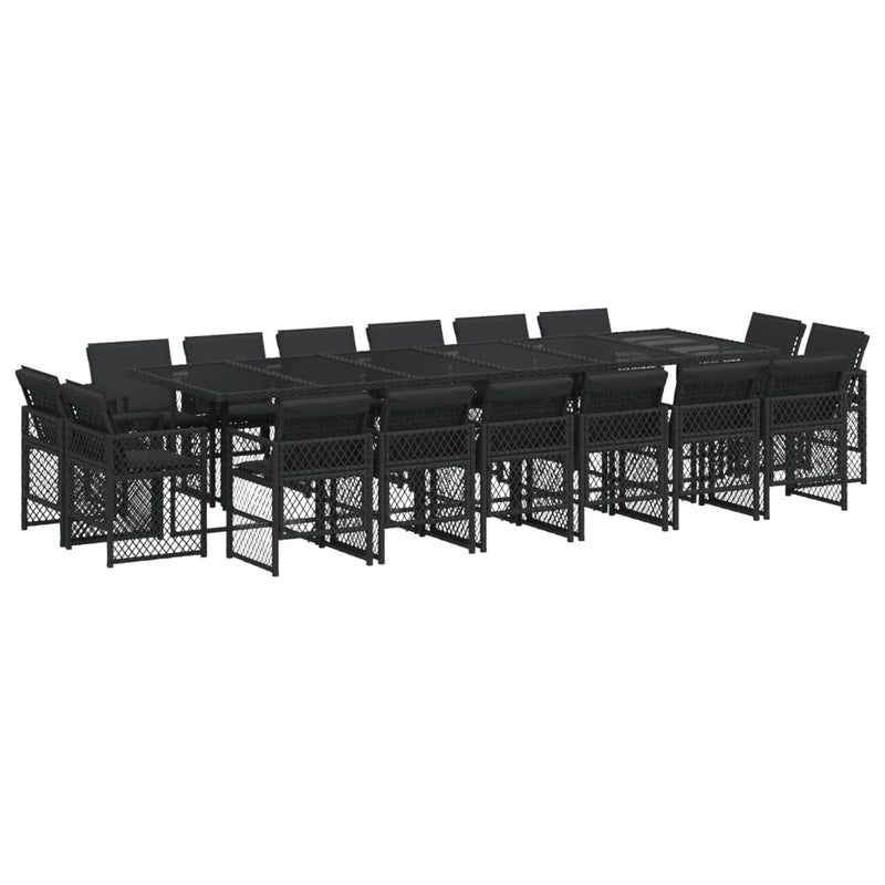 vidaXL 17 Piece Garden Dining Set with Cushions Black Poly Rattan