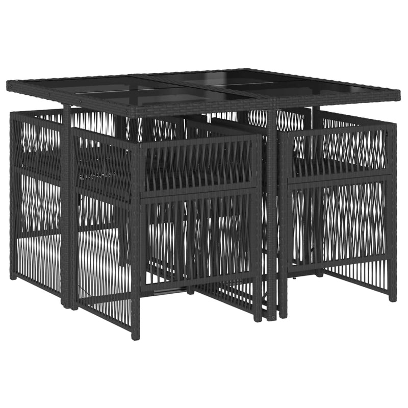 vidaXL 5 Piece Garden Dining Set with Cushions Black Poly Rattan