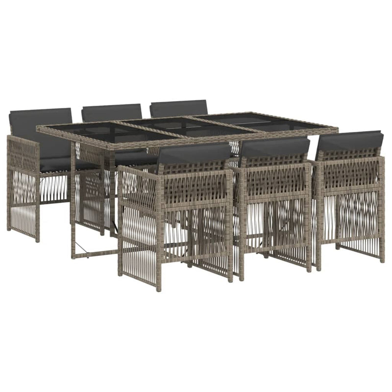 vidaXL 7 Piece Garden Dining Set with Cushions Grey Poly Rattan