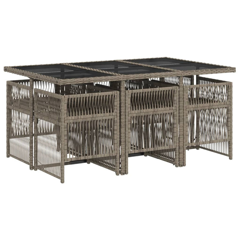 vidaXL 7 Piece Garden Dining Set with Cushions Grey Poly Rattan