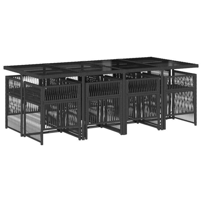 vidaXL 9 Piece Garden Dining Set with Cushions Black Poly Rattan