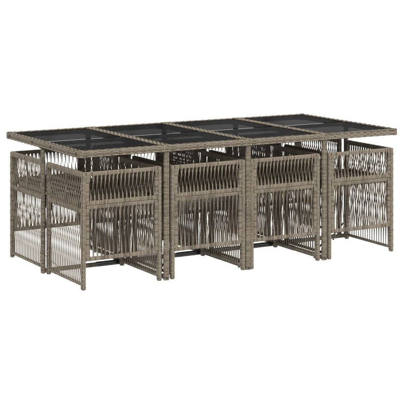 vidaXL 9 Piece Garden Dining Set with Cushions Grey Poly Rattan