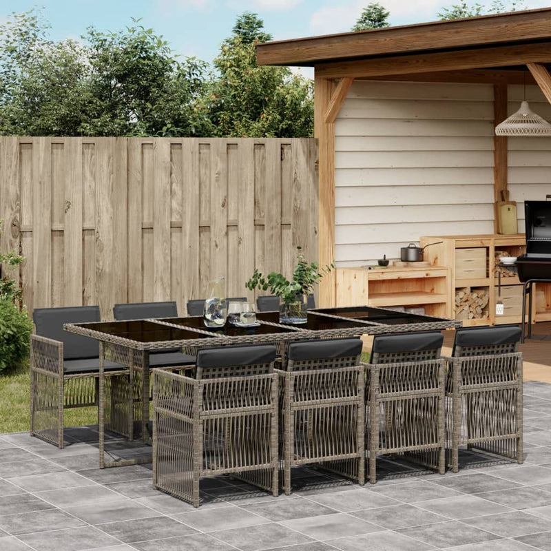 vidaXL 9 Piece Garden Dining Set with Cushions Grey Poly Rattan