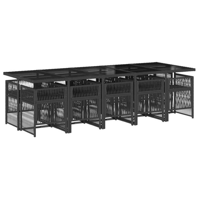 vidaXL 11 Piece Garden Dining Set with Cushions Black Poly Rattan