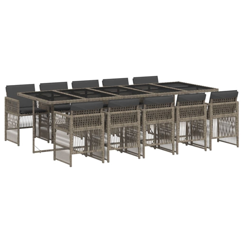 vidaXL 11 Piece Garden Dining Set with Cushions Grey Poly Rattan