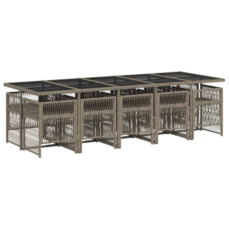 vidaXL 11 Piece Garden Dining Set with Cushions Grey Poly Rattan