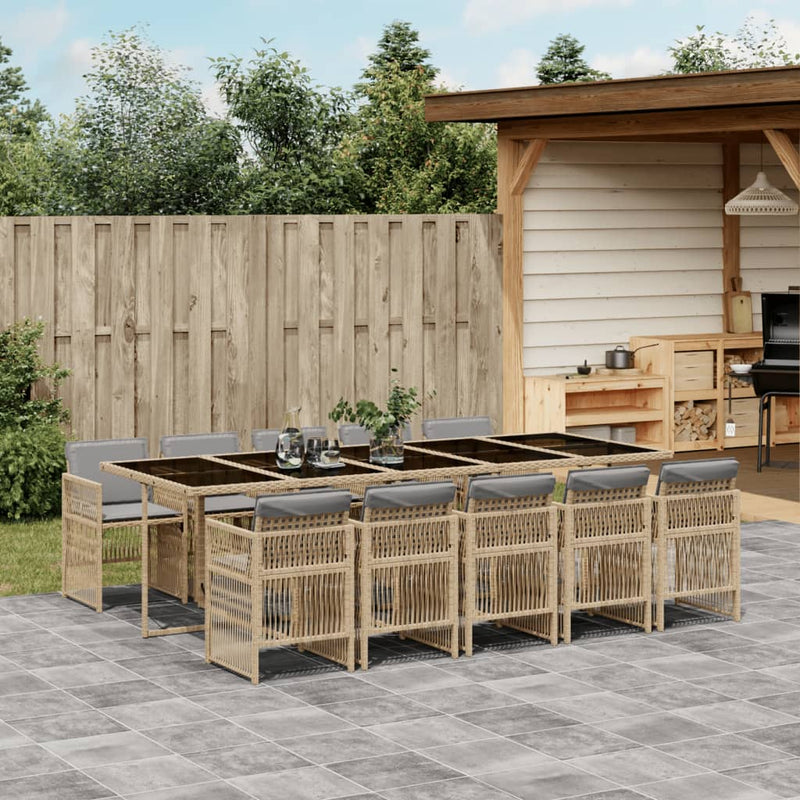 vidaXL 11 Piece Garden Dining Set with Cushions Grey Poly Rattan